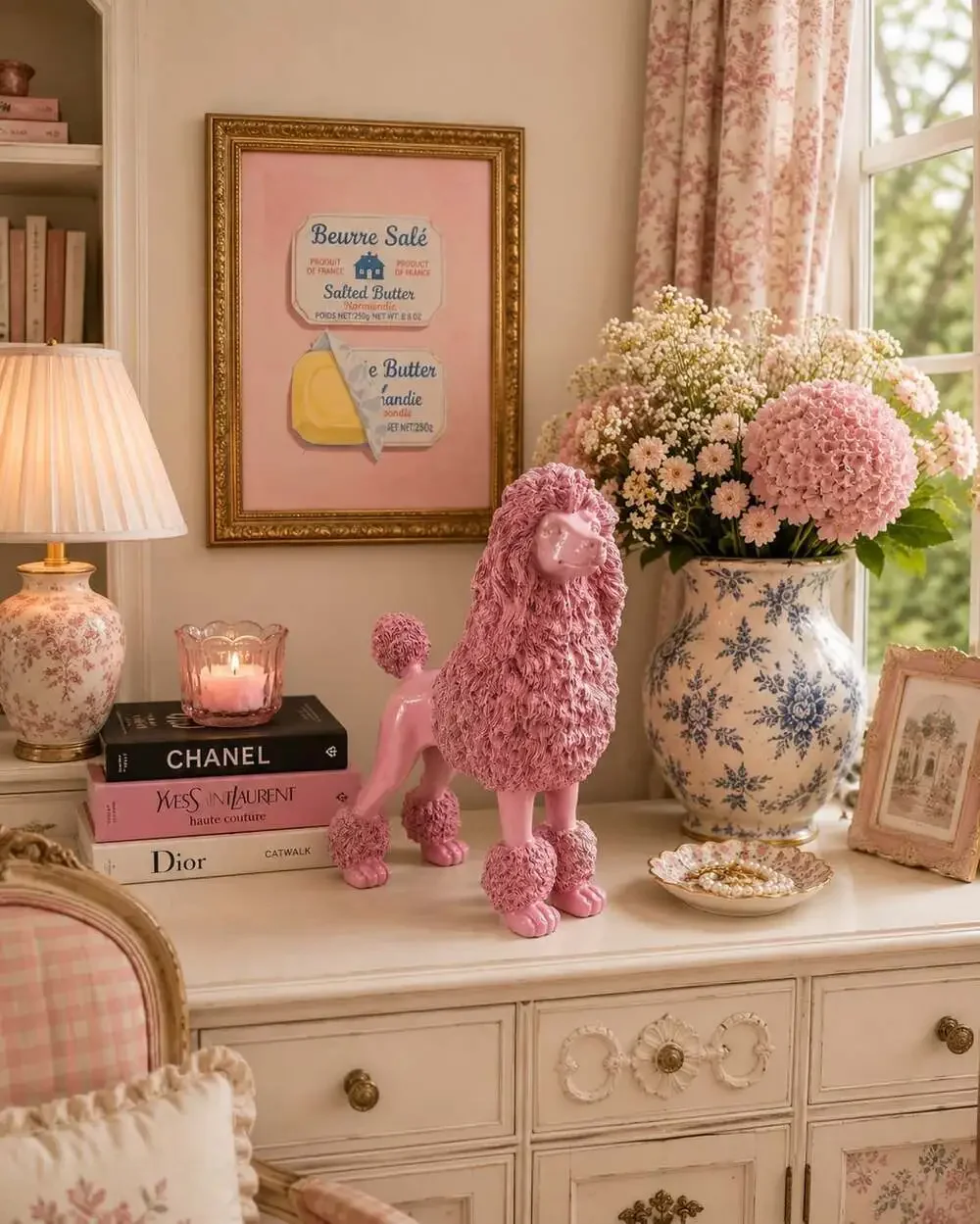 New Pink Glam Textured Poodle Dog Mid Century Modern Figurine Statue Decor